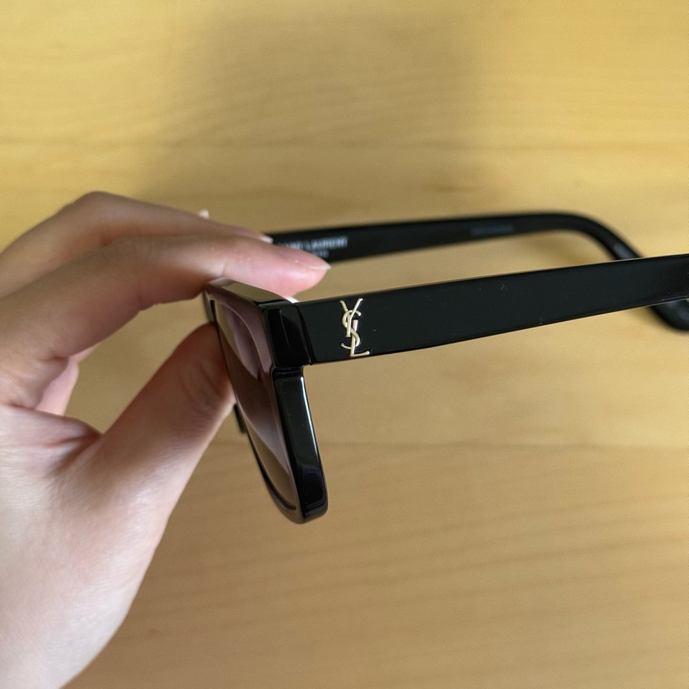 Saint Laurent Black Square Frame Sunglasses with Gold Logo - Picture 12 of 16